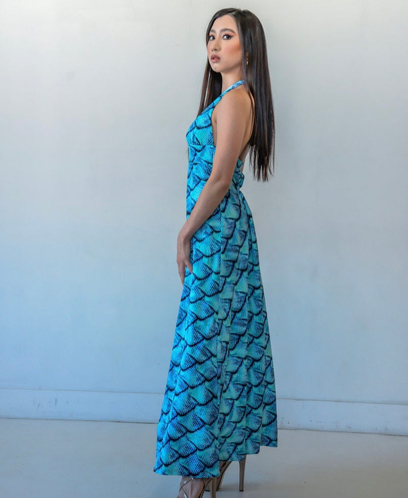 Sea Goddess Maxi Halter Dress